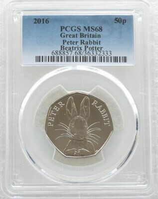 2016 Peter Rabbit 50p Brilliant Uncirculated Coin PCGS MS68