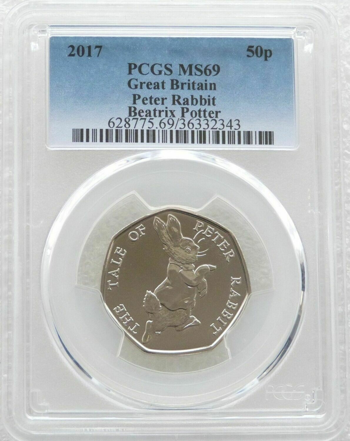 2017 Peter Rabbit 50p Brilliant Uncirculated Coin PCGS MS69