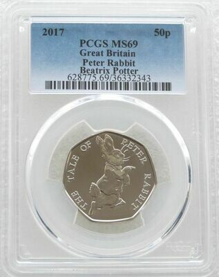 2017 Peter Rabbit 50p Brilliant Uncirculated Coin PCGS MS69