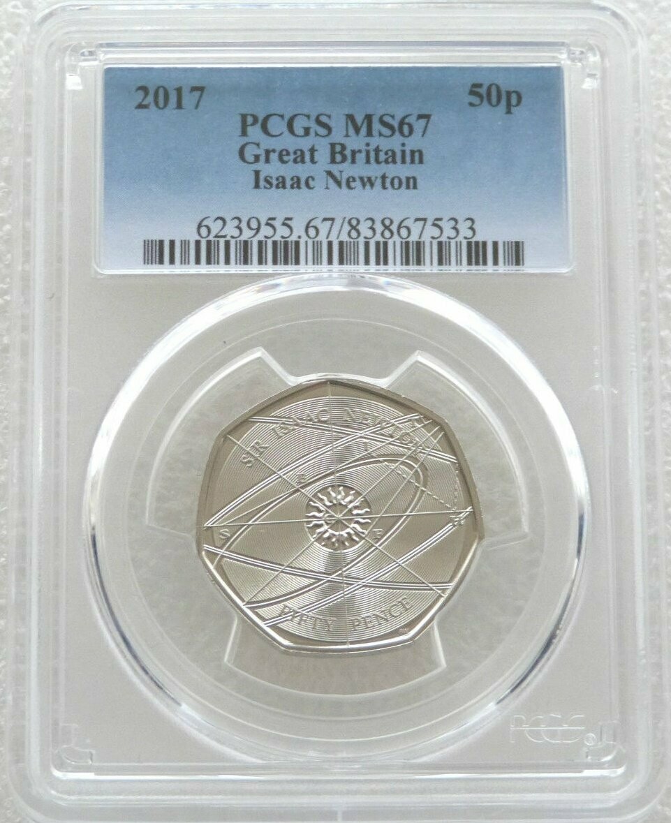 2017 Sir Isaac Newton 50p Brilliant Uncirculated Coin PCGS MS67