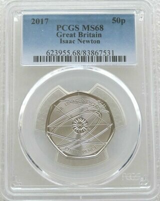 2017 Sir Isaac Newton 50p Brilliant Uncirculated Coin PCGS MS68