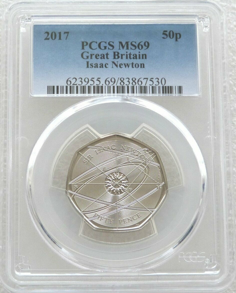 2017 Sir Isaac Newton 50p Brilliant Uncirculated Coin PCGS MS69