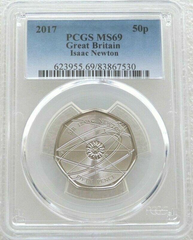 2017 Sir Isaac Newton 50p Brilliant Uncirculated Coin PCGS MS69