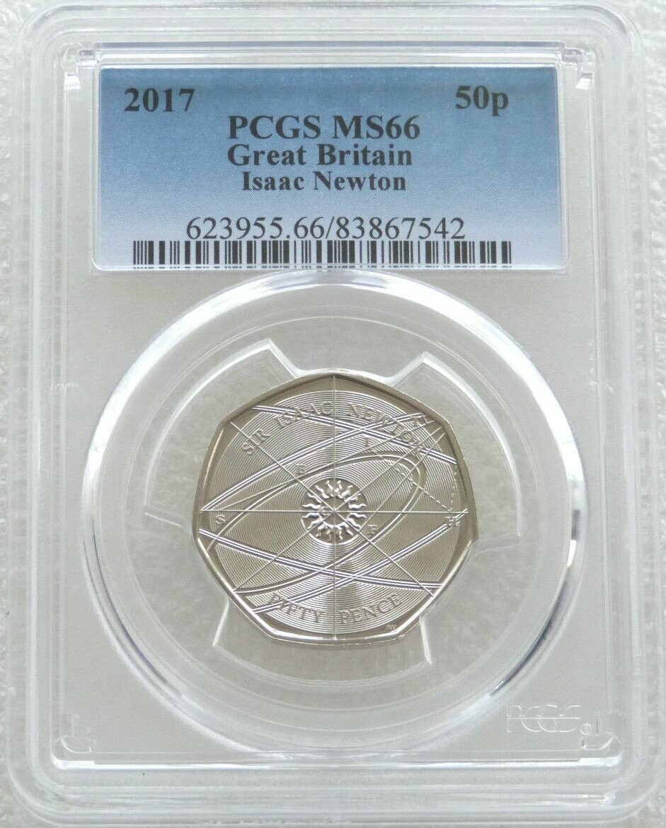 2017 Sir Isaac Newton 50p Brilliant Uncirculated Coin PCGS MS66
