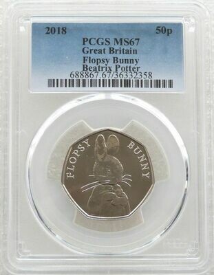 2018 Flopsy Bunny 50p Brilliant Uncirculated Coin PCGS MS67