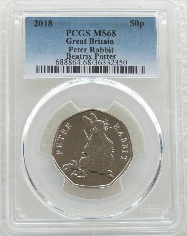 2018 Peter Rabbit 50p Brilliant Uncirculated Coin PCGS MS68