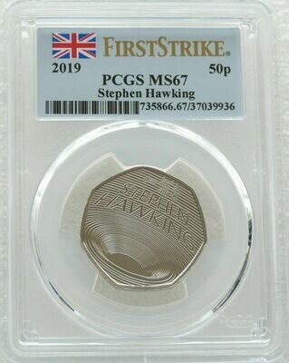 2019 Stephen Hawking 50p Brilliant Uncirculated Coin PCGS MS67 First Strike