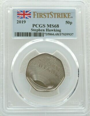 2019 Stephen Hawking 50p Brilliant Uncirculated Coin PCGS MS68 First Strike