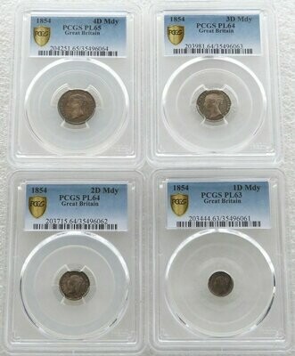1854 Victoria Young Head Maundy Silver 4 Coin Set PCGS PL65 - PL62