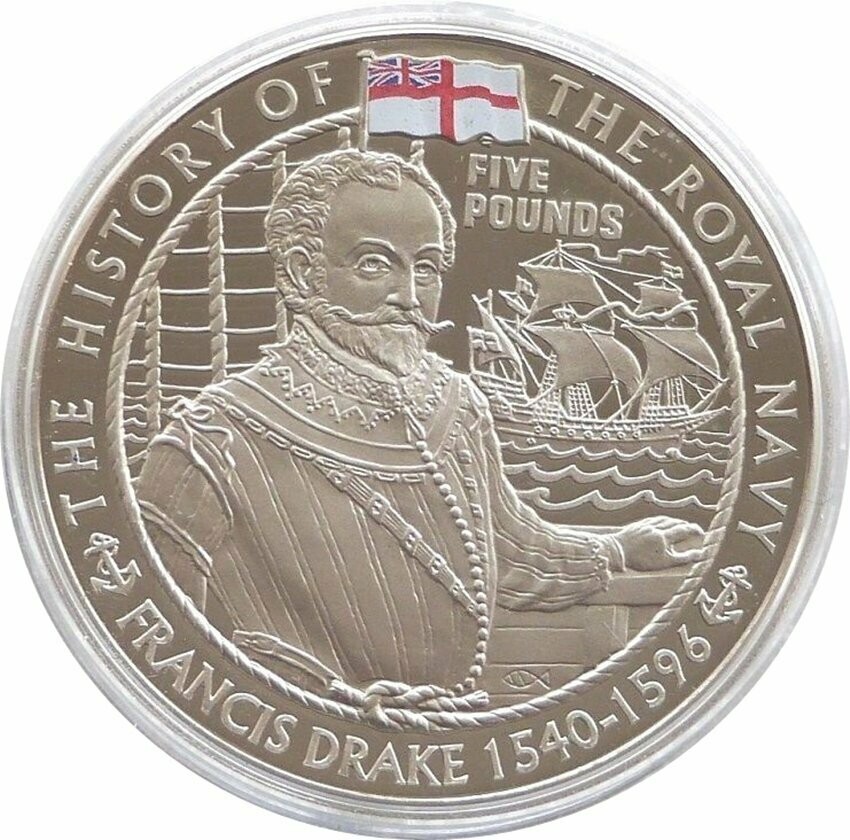 2009 Jersey History of the Royal Navy Francis Drake £5 Proof Coin