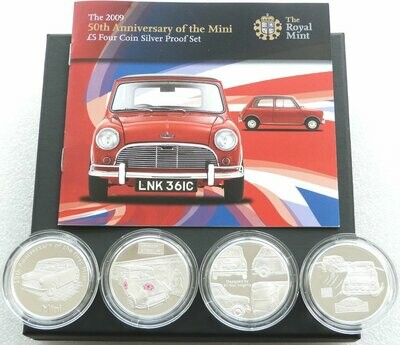 2009 Alderney Mini Motor Car 50th Anniversary £5 Silver Proof 4 Coin Set Box Coa