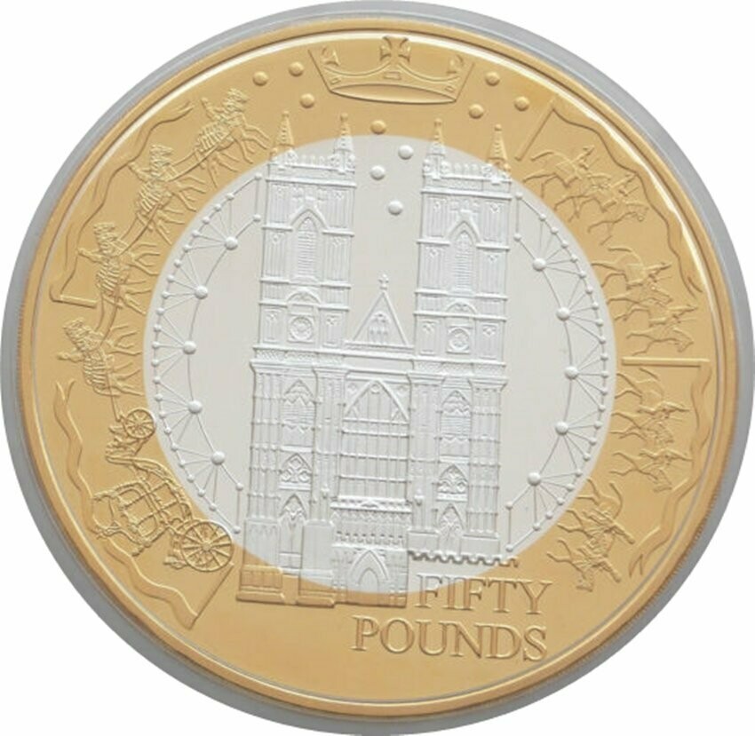 2002 Alderney Golden Jubilee £50 Silver Gold Proof Kilo Coin