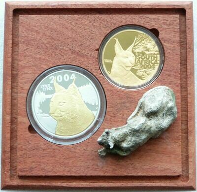 2004-CC South Africa Natura Launch Caracal 100 Rand Gold Proof 1oz Coin Box Coa