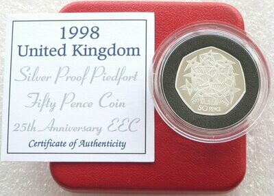 1998 EEC Membership Piedfort 50p Silver Proof Coin Box Coa