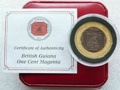 2004 Virgin Islands Guiana Red Stamp 75th Anniversary Bi-Metal $75 Gold Titanium Proof Coin Box Coa