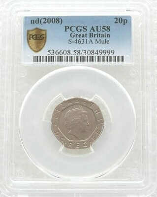 2008 Royal Shield of Arms Mule 20p Coin PCGS AU58 Mint Error No Date