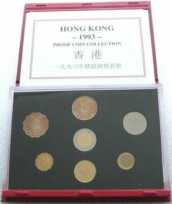 1993 Hong Kong Proof 7 Coin Set Red Case Coa