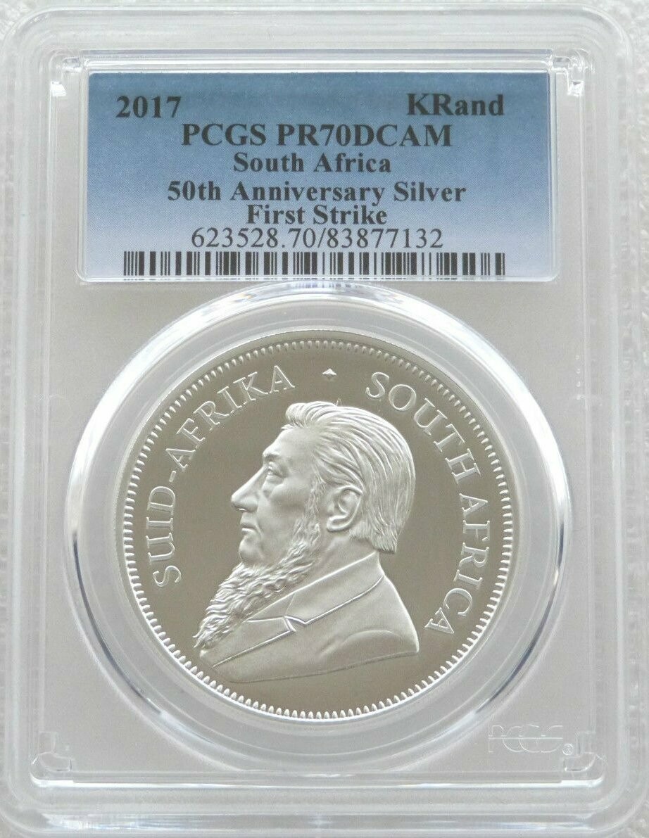 2017 South Africa 50th Anniversary Privy Mark Krugerrand Silver Proof 1oz Coin PCGS PR70 DCAM First Strike
