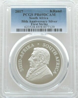 2017 South Africa 50th Anniversary Privy Mark Krugerrand Silver Proof 1oz Coin PCGS PR69 DCAM First Strike