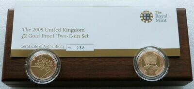 2008 Olympic Games Handover Centenary £2 Gold Proof 2 Coin Set Box Coa