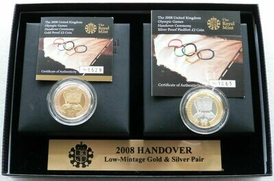 2008 Olympic Games Handover Ceremony £2 Gold Proof Piedfort Silver Proof 2 Coin Set Box Coa