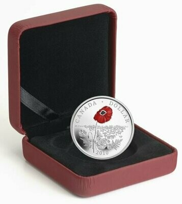 2010 Canada World War Remembrance Day Poppy $1 Silver Proof Coin Box Coa