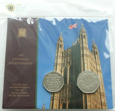 2020 - 1973 EEC Entry and Withdrawal from the EU Brexit 50p Coin Set Sealed