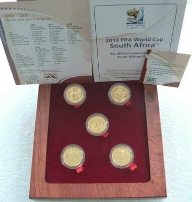2010 - 2006 South Africa FIFA World Cup 2 Rand Gold Proof 5 Coin Set Box Coa