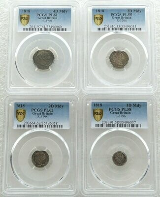 1818 George III Maundy Silver 4 Coin Set PCGS PL62 - PL55