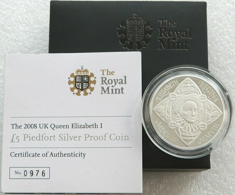 2008 Elizabeth I Piedfort £5 Silver Proof Coin Box Coa