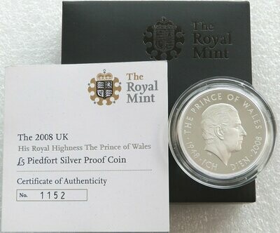 2008 Prince Charles of Wales Piedfort £5 Silver Proof Coin Box Coa
