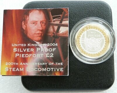 2004 Trevithick Steam Locomotive Piedfort £2 Silver Proof Coin Box Coa