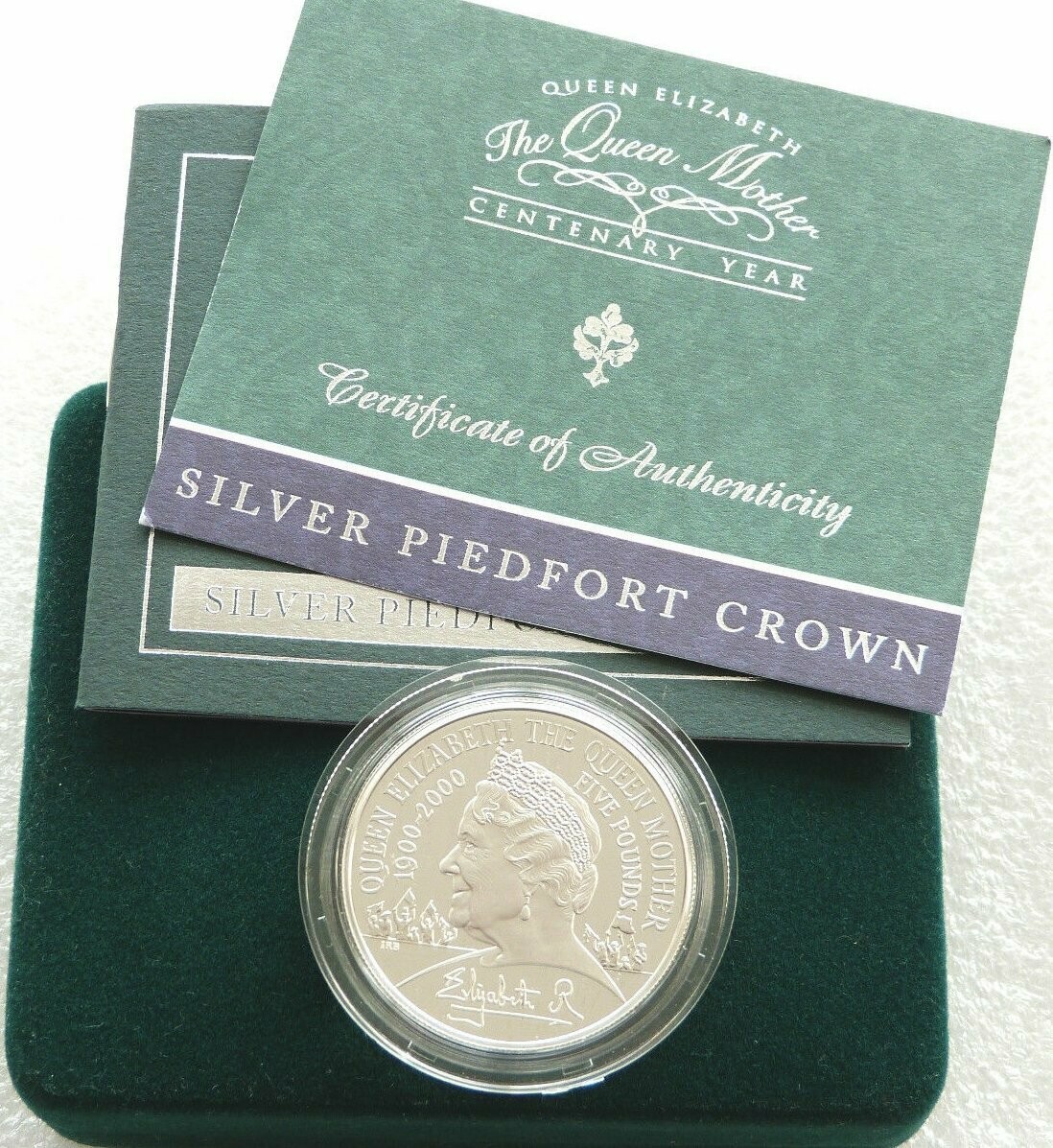 2000 Queen Mother Centenary Piedfort £5 Silver Proof Coin Box Coa