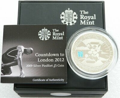 2009 London Olympic Games Countdown Piedfort £5 Silver Proof Coin Box Coa