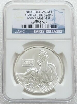 2014 Tokelau Lunar Horse $5 Silver 1oz Coin NGC MS70