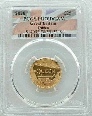 2020 Music Legends Queen £25 Gold Proof 1/4oz Coin PCGS PR70 DCAM