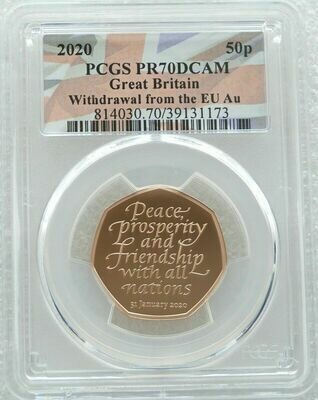 2020 Withdrawal from the EU Brexit 50p Gold Proof Coin PCGS PR70 DCAM