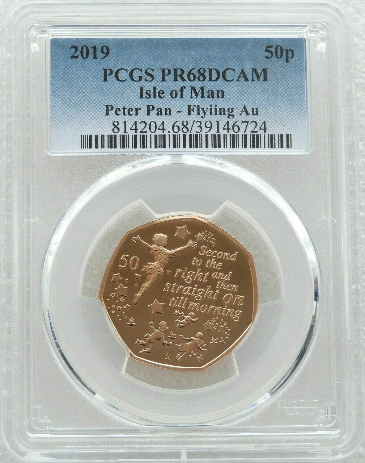 2019 Isle of Man Peter Pan Flying 50p Gold Proof Coin PCGS PR68 DCAM