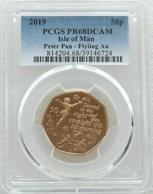 2019 Isle of Man Peter Pan Flying 50p Gold Proof Coin PCGS PR68 DCAM