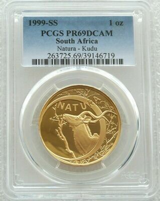 1999-SS South Africa Natura Launch Kudu Bull Gold Proof 1oz Coin PCGS PR69 DCAM