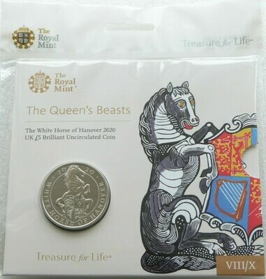 2020 Queens Beasts White Horse of Hanover £5 Brilliant Uncirculated Coin Pack Sealed
