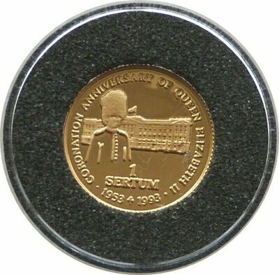 1993 Bhutan Queens Coronation 1 Sertum Gold Proof 1/25oz Coin