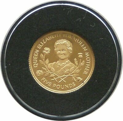1995 Guernsey Queen Mother 95th Birthday £5 Gold Proof 1/25oz Coin