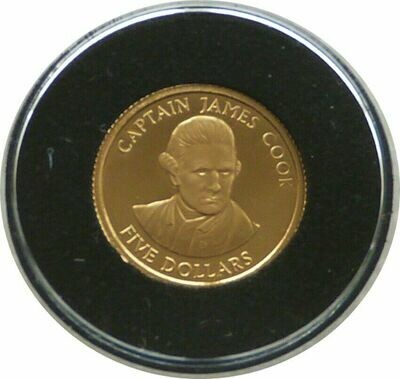 2001 Cook Islands Captain Cook $5 Gold Proof 1/25oz Coin