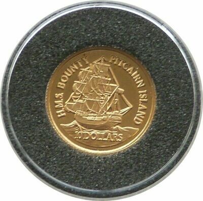 1999 Pitcairn Islands HMS Bounty $10 Gold Proof 1/25oz Coin