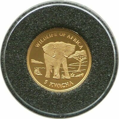 2000 Malawi Wildlife of Africa Elephant 5 Kwacha Gold Proof 1/25oz Coin