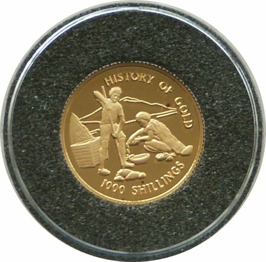 1998 Tanzania Gold Prospecting 1000 Shillings Gold Proof 1/25oz Coin