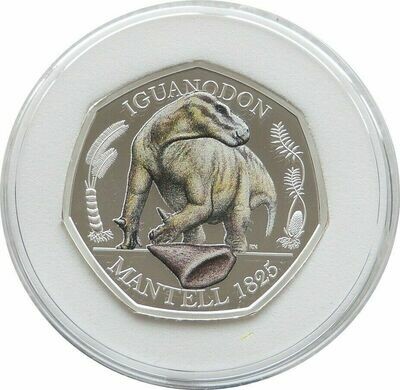 2020 Dinosauria Iguanodon Colour 50p Silver Proof Coin Box Coa