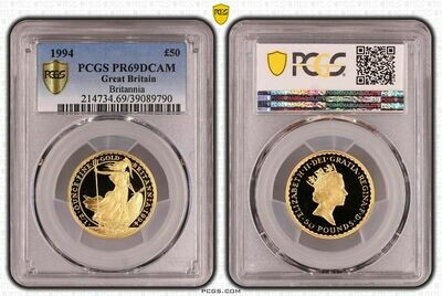1994 Britannia £50 Gold Proof 1/2oz Coin PCGS PR69 DCAM - Mintage 435
