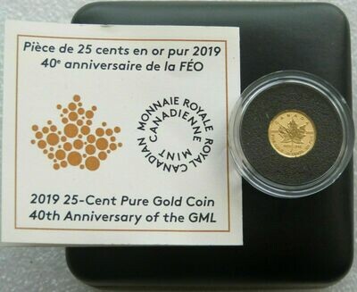 2019 Canada Maple Leaf 25c Gold Reverse Proof Coin Box Coa